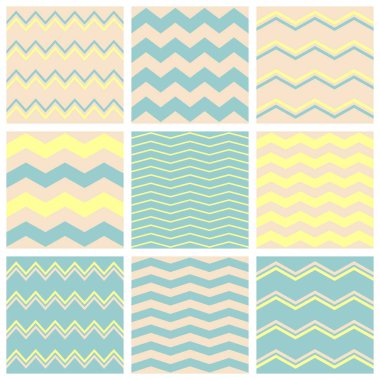 Döşeme vektör deseni, beyaz ile ayarla pastel mavi veya nane yeşil ve sarı zig zag Yazdır arka plan