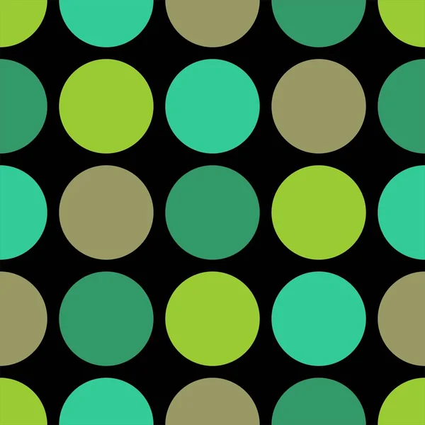 Patrón de vector de azulejos con lunares verdes sobre fondo negro — Vector de stock