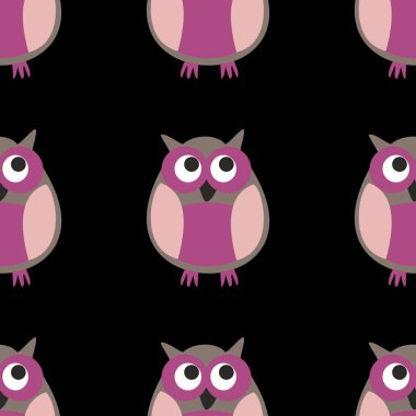 Siyah arkaplanda baykuşlar olan döşeme vektör deseni