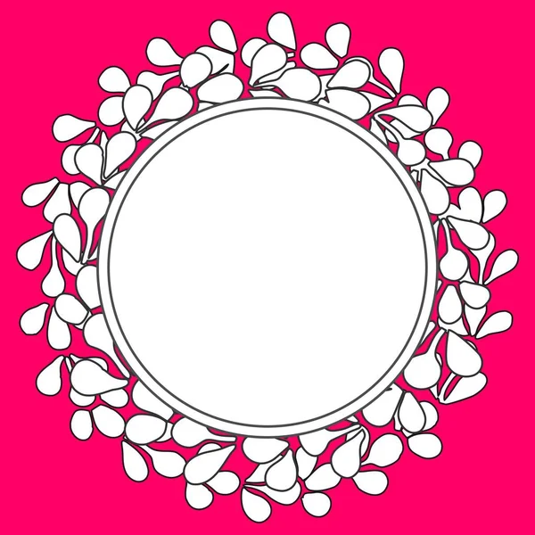 Cadre de couronne vectorielle en laurier noir et blanc sur fond rose — Image vectorielle