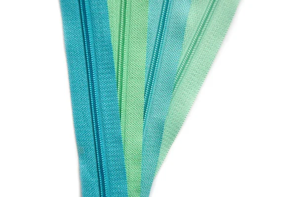 Zipper pastel green and blue set isolated on white background — Stock Photo, Image