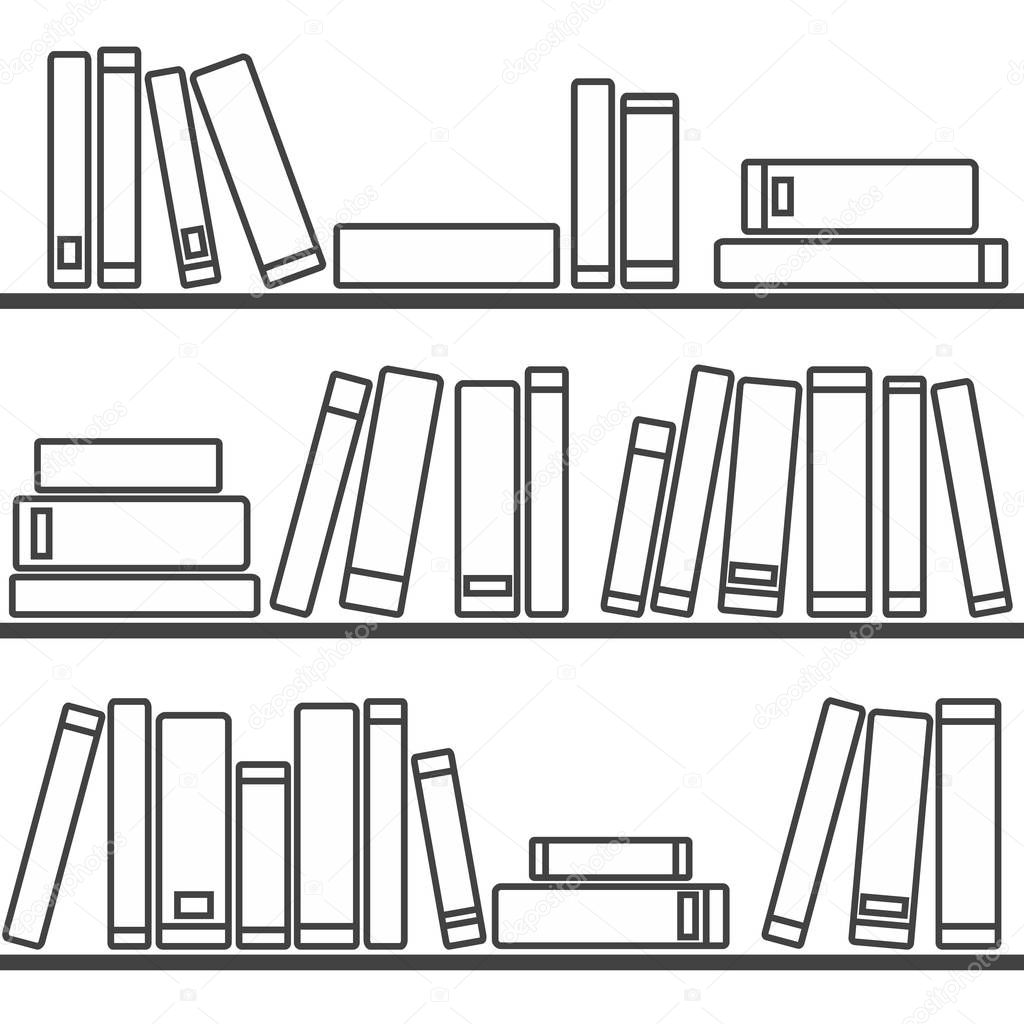 Tile vector pattern with books on the shelf on white background