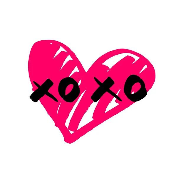 Xoxo with pink heart isolated on white background — Stock Vector