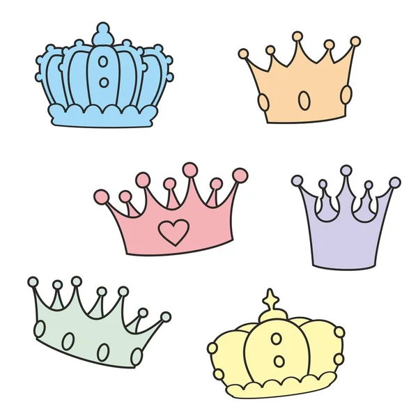 Pastel crown set isolated on white background — Stock Vector