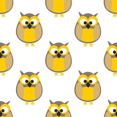 Beyaz arkaplanda baykuşlar olan döşeme vektör deseni
