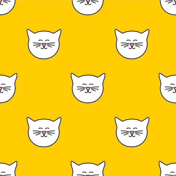 Patrón de vector de azulejo con gatos sobre fondo amarillo — Archivo Imágenes Vectoriales