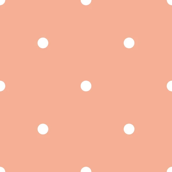 平铺在柔和的橙色背景上的白色波尔卡圆点的矢量模式 — 图库矢量图片