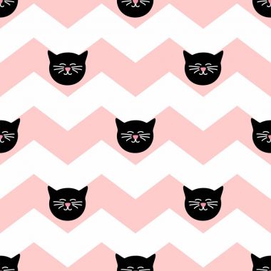 Döşeme vektör deseni chevron zig zag arka plan üzerinde siyah kedi