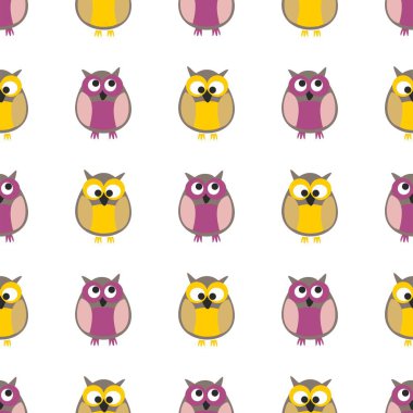 Beyaz arkaplanda baykuşlar olan döşeme vektör deseni