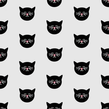 Döşeme vektör deseni gri arka plan üzerinde siyah kedi