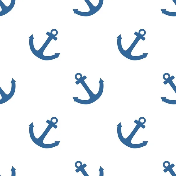 Tile sailor vector pattern with blue anchor on white background — Stock Vector