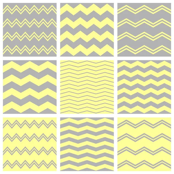 Azulejos patrón de vector chevron conjunto con fondo zig zag gris y amarillo — Archivo Imágenes Vectoriales