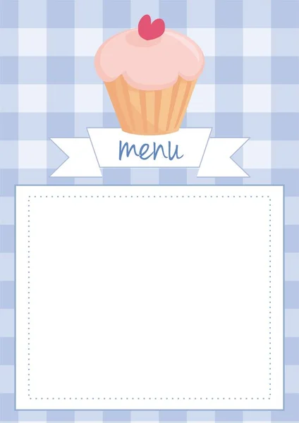 Kort eller vektor meny med blå pläd och cupcake — Stock vektor