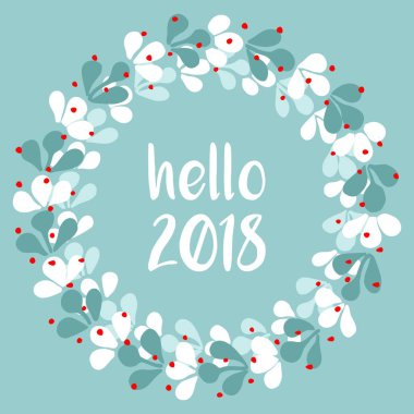 Pastel defne vektör çelenk Merhaba yeni yıl 2018 üzerinde izole nane yeşili beyaz arka plan