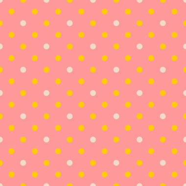 Pastel mercan turuncu zemin üzerine beyaz ve sarı lekeli vektör desenle döşenir