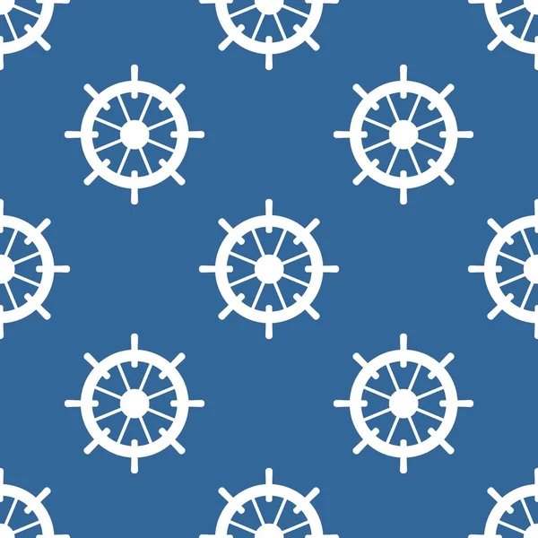 Patrón de vector marinero azulejo con timón blanco sobre fondo azul marino — Vector de stock