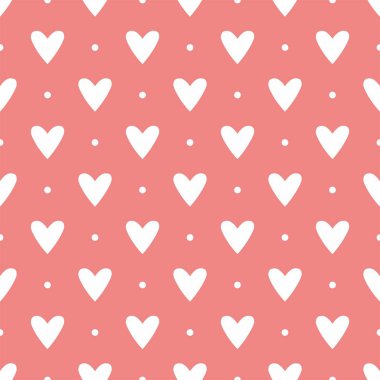 Sevimli vektör desen lekeli pastel pembe bir arka plan üzerinde beyaz kalpler ile döşeme
