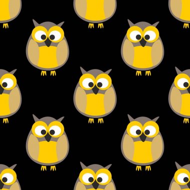 Siyah arkaplanda baykuşlar olan döşeme vektör deseni