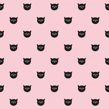 Döşeme vektör deseni pembe bir arka plan üzerinde siyah kedi