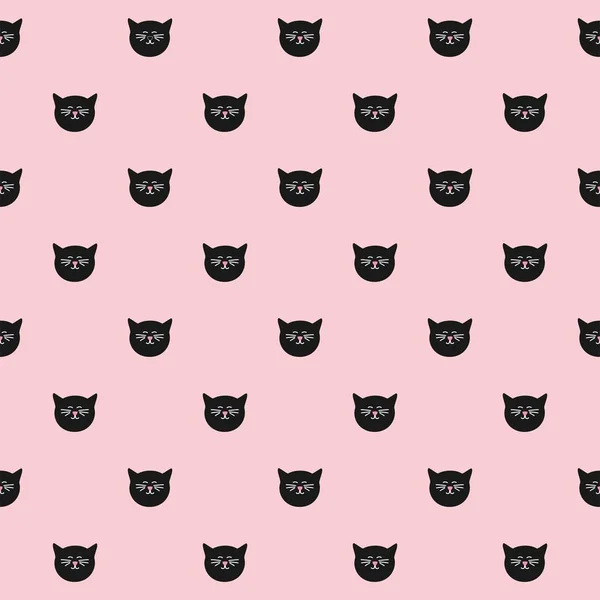 Patrón vectorial de azulejos con gatos negros sobre fondo rosa — Archivo Imágenes Vectoriales