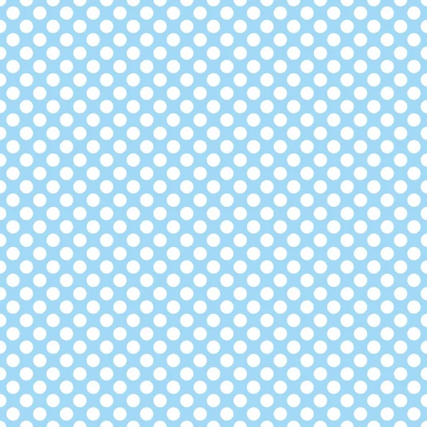 平铺在柔和的蓝色背景上的白色波尔卡圆点的矢量模式 — 图库矢量图片