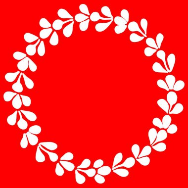 Kırmızı arkaplanda beyaz defne çelengi vektör çerçevesi