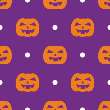 Cadılar Bayramı döşeme vektör deseni Menekşe arka planda turuncu kabak ve beyaz lekeli