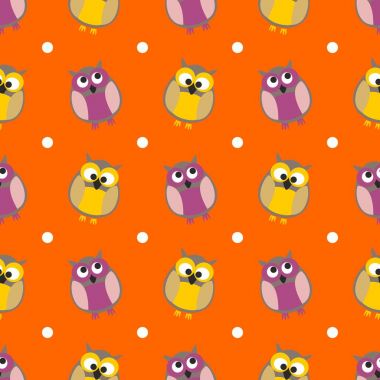 Baykuşlar ve lekeli turuncu zemin üzerine döşeme vektör deseni
