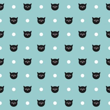 Lekeli ve kedi nane mavi zemin üzerine döşeme vektör deseni