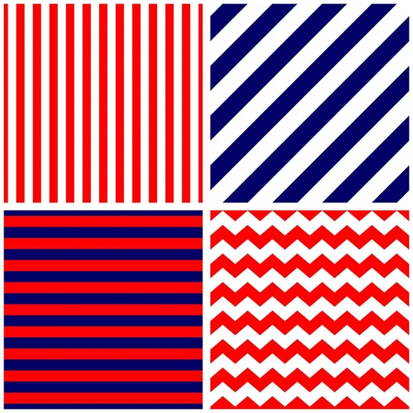 シェブロン ジグザグと青、赤と白のストライプの背景のタイル パターン ベクトル — ストックベクタ