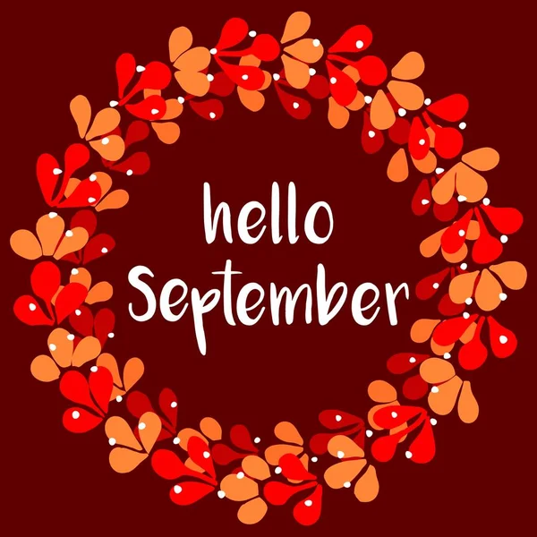 Hola septiembre floral vector corona otoño tarjeta — Vector de stock