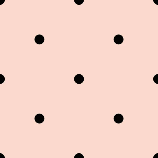 Tile vector pattern with black polka dots on pastel pink background — Stock Vector