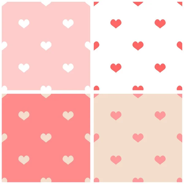 Tegel vector patroon ingesteld met hart op een witte en pastel roze achtergrond — Stockvector