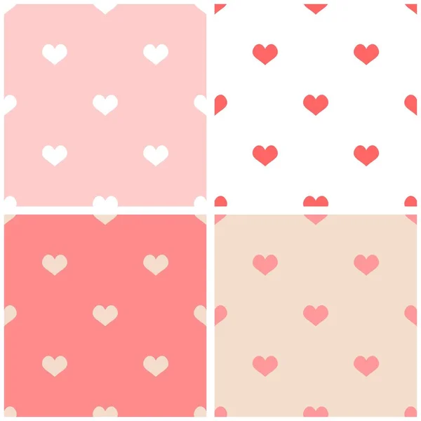 Tile vector pattern set with hearts on white and pastel pink backgrounds — Stock Vector