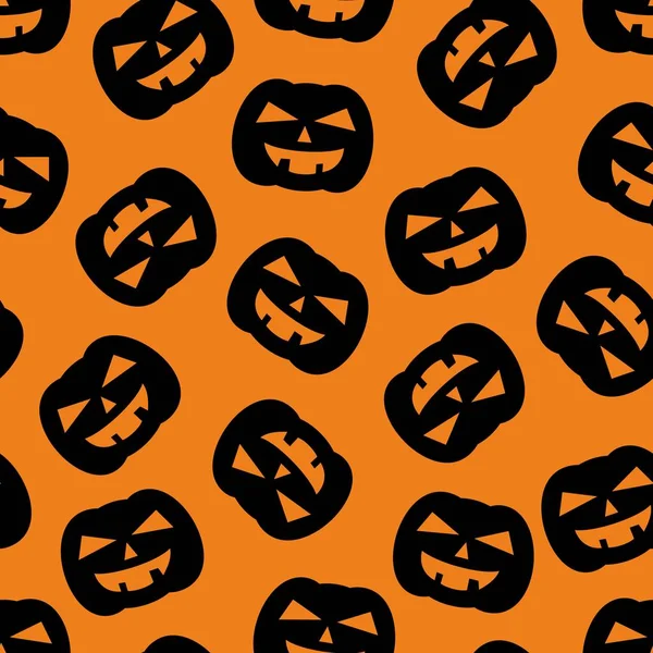 Halloween tile vector pattern with black pumpkin on orange background — Stock Vector