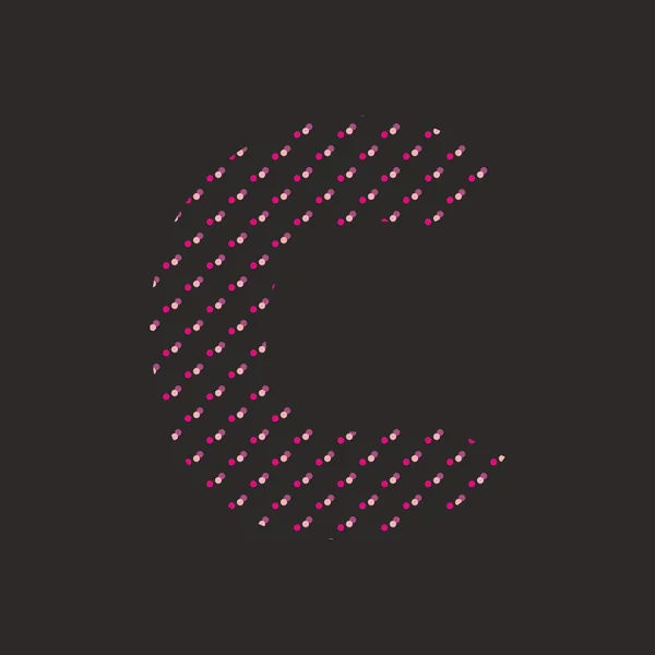C gepunkteter Vektorbuchstabe isoliert auf schwarzem Hintergrund — Stockvektor
