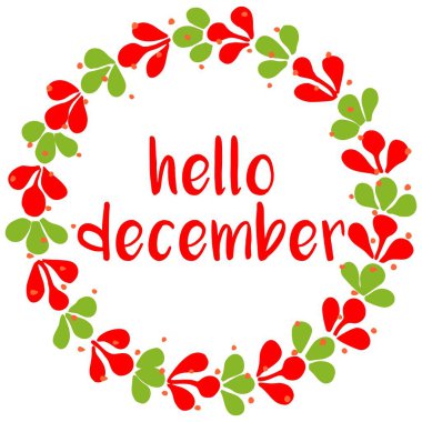 Merhaba Aralık kırmızı ve yeşil çelenk vektör izole üzerinde beyaz arka plan