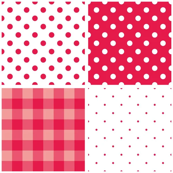 Tile vector baby pink pattern set with polka dots and checkered plaid — Stock Vector