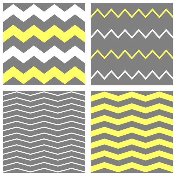 Tile chevron vector pattern set with grey, white and yellow zig zag background — Stock Vector