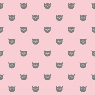 Gri kedi pembe bir arka plan üzerinde döşeme vektör deseni