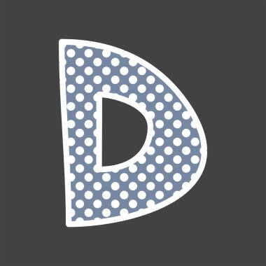 D alfabe vektör mektup siyah arka plan üzerine beyaz ve mavi polka noktalı