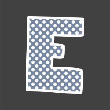 E alfabe vektör mektup siyah arka plan üzerine beyaz ve mavi polka noktalı