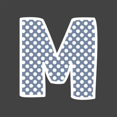 M alfabe vektör mektup siyah arka plan üzerine beyaz ve mavi polka noktalı