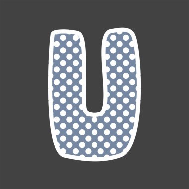 U alfabe vektör mektup siyah arka plan üzerine beyaz ve mavi polka noktalı