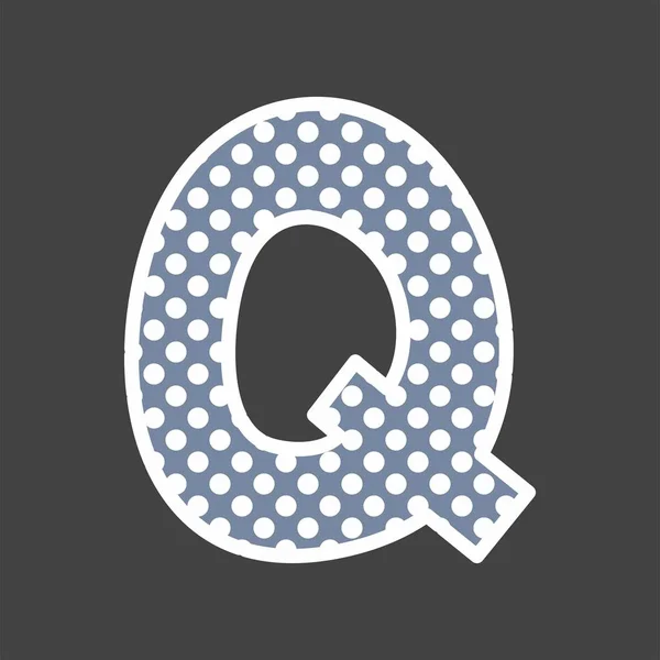 Q lettre vectorielle alphabet avec pois blancs et bleus sur fond noir — Image vectorielle