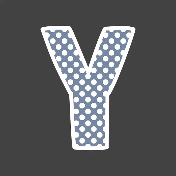 Y alfabeto lettera vettoriale con pois bianchi e blu su sfondo nero — Vettoriale Stock