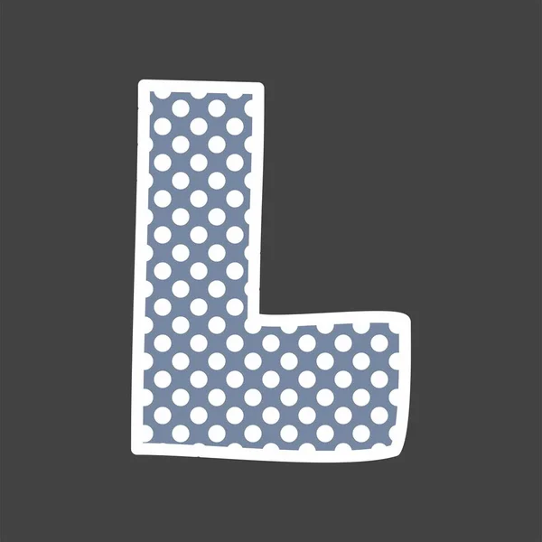 L letra vectorial del alfabeto con lunares blancos y azules sobre fondo negro — Vector de stock