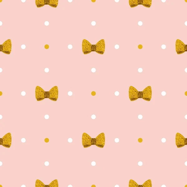 Tegel vector patroon met gouden bogen op een pastel roze achtergrond met stippen — Stockvector