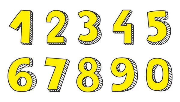 Hand drawn yellow vector numbers isolated on white background — Stock Vector