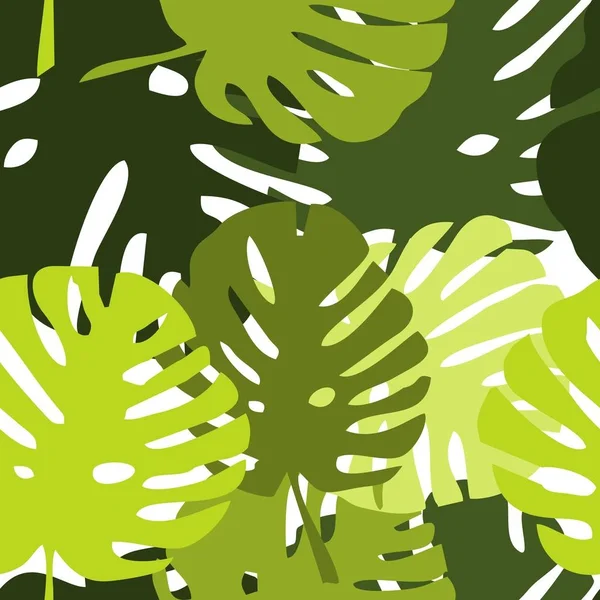 Patrón de vector tropical azulejo con hojas exóticas verdes — Vector de stock